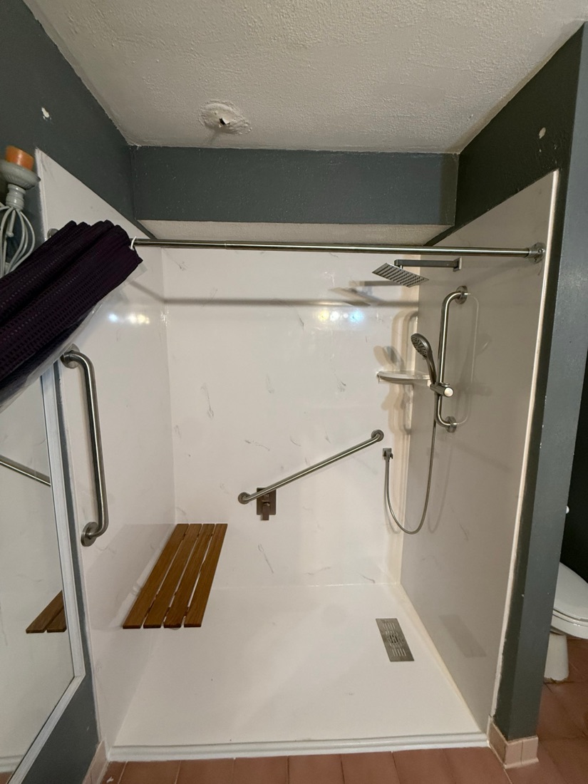 Completed roll-in shower